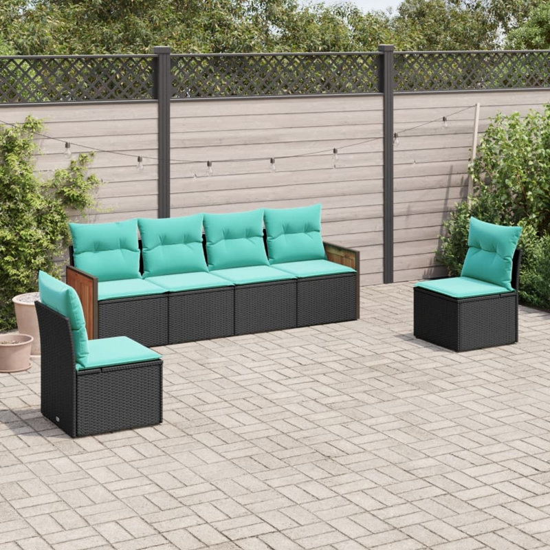  Ensemble de canapé de patio 6 pièces avec coussins en rotin de polyester noir