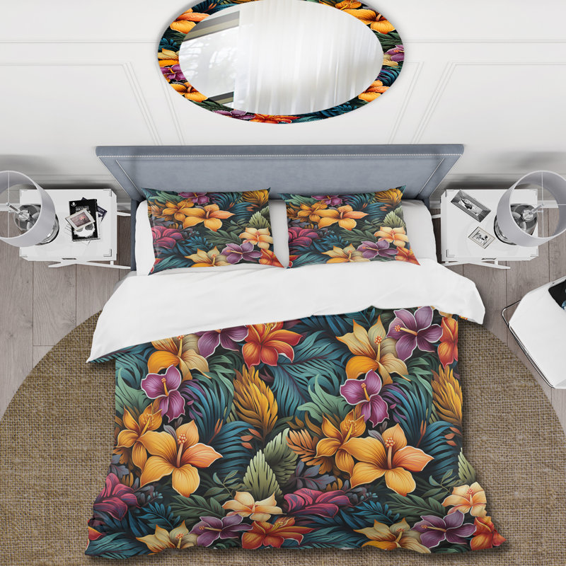Ensemble de housse de couette Multicolor Hibiscus Tropical Flowers I - Tropical