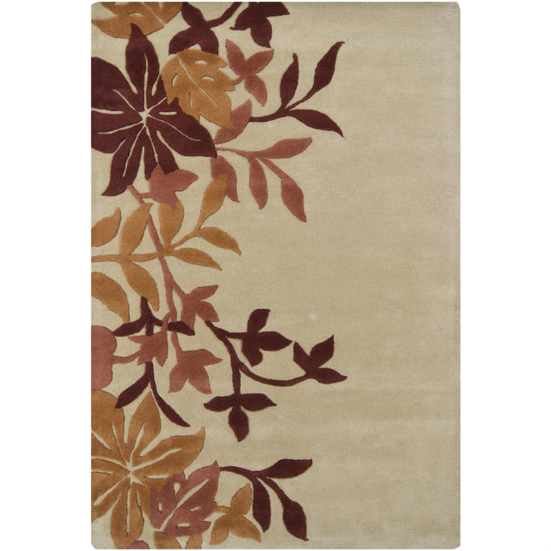 Medford Authentic Hand-Tufted Handmade Brown, Red, Orange, Salmon & Cream Transitional Asymmetrical Floral Wool Area Rug