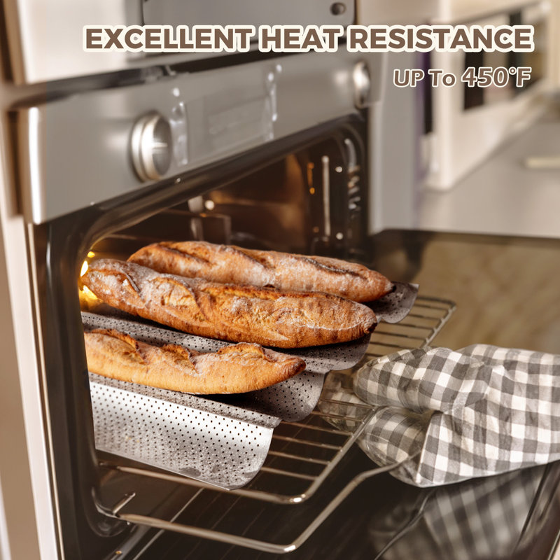 Plat à baguettes antiadhésif pour la cuisson du pain français, plateau de boulangerie perforé à 2 baguettes, 15 po x 6,3 po, champagne