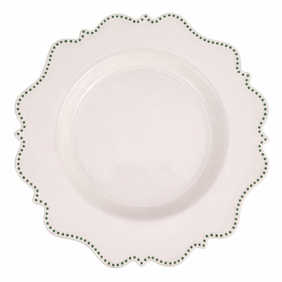 Ivory with Green Beaded Scalloped Charger