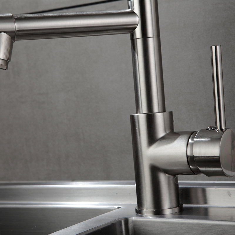 Hot And Cold Kitchen Sink Faucet, Pull Down , Brushed Nickel, Single Handle, Faucet In Solid Brass, Contemporary Look