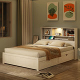 Bed with Charging Station, and 2 Side Drawers