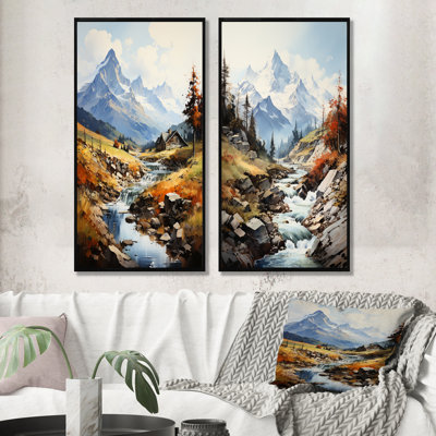Alpine Nostalgia Creek Landscape - Mountains Canvas Wall Art Set Of 2