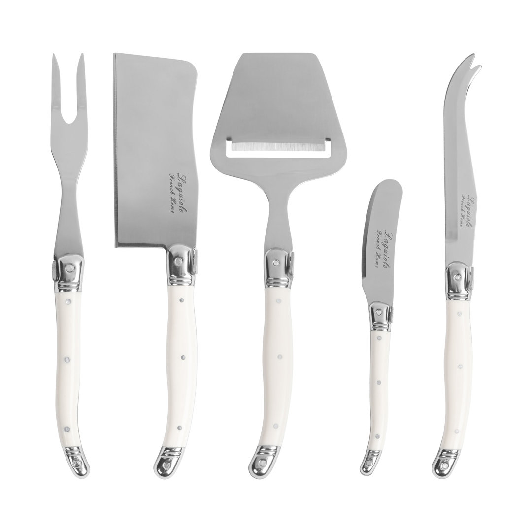 French Home 5-Piece Laguiole Cheese Knife, Fork, and Slicer Set with Faux Ivory Handles French Home