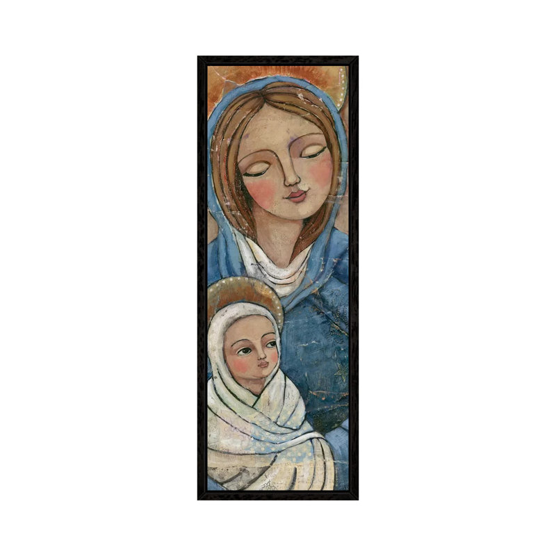 Mary Jesus by Teresa Kogut - Panoramic Painting on Canvas, 121.92 cm H x 40.64 cm W, Black Framed