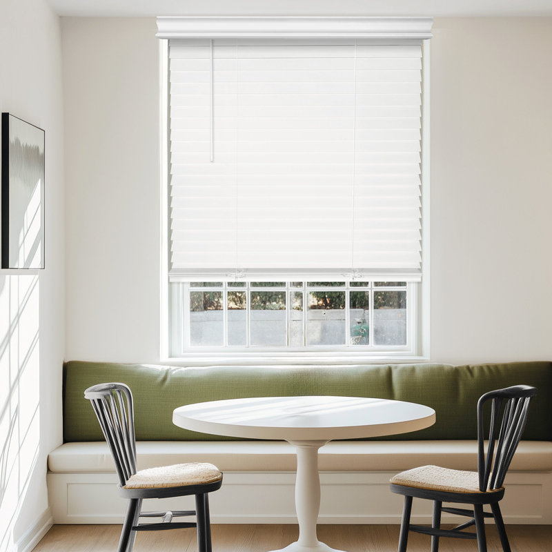 Cordless Privacy Faux Wood Blinds with No-Hole Slats and Laguna Valance – 2” Inch Blackout PVC Window Blinds, 36.5"W x 72"L