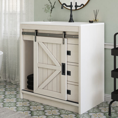Meuble-lavabo 31 po à porte de grange coulissante avec évier Farmhouse