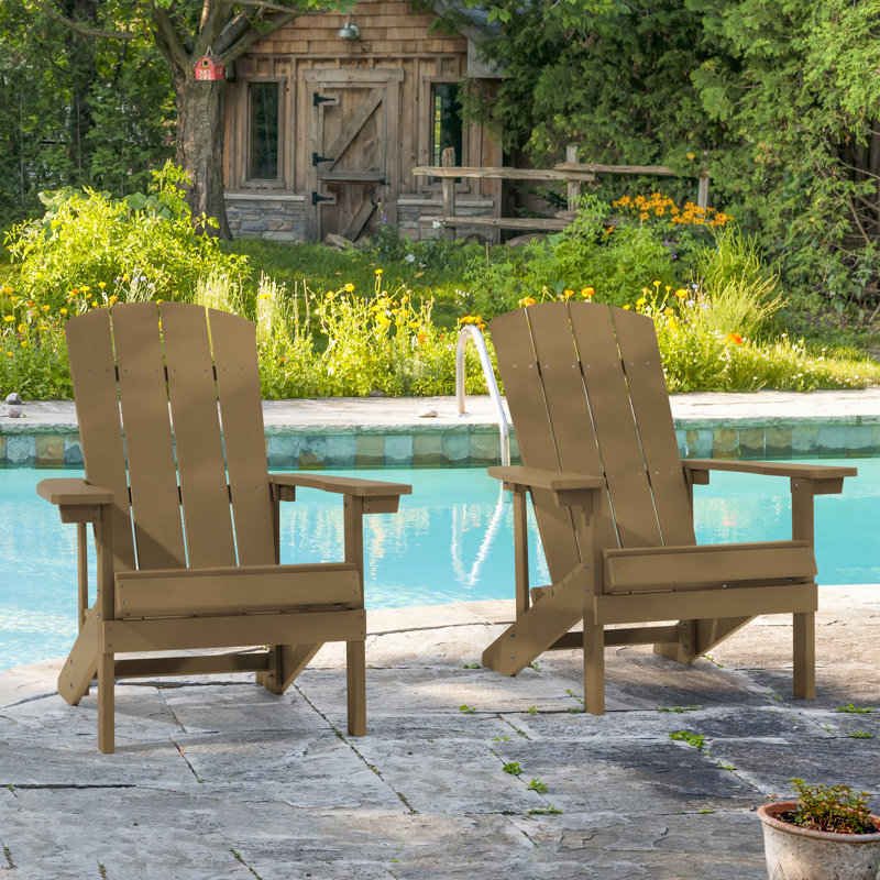 Ensemble de 2 chaises Adirondack en PEHD de conception ergonomique Bucareli Bucareli pour terrasse de jardin, Marron clair
