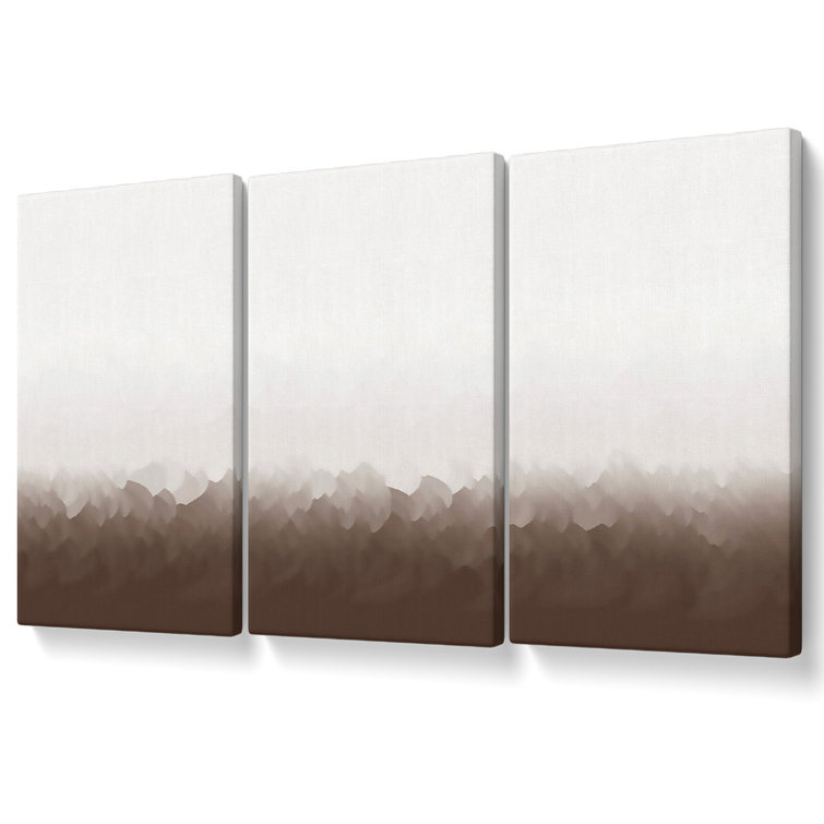 Abstract Ocean Beige On White Canvas 3 Panel Set