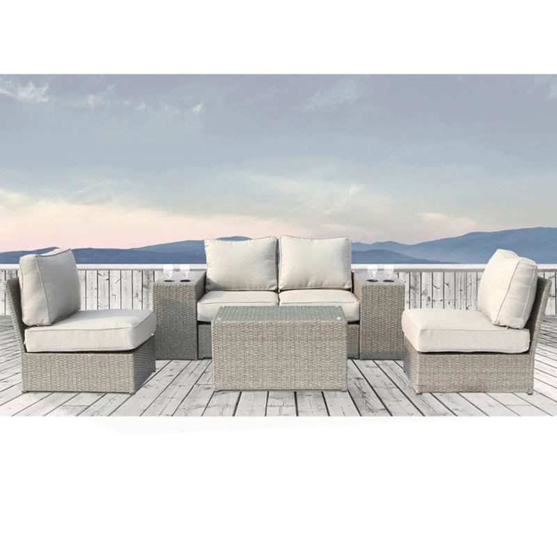 Ensemble modulaire de patio en osier toutes saisons pour 4 personnes - pré-assemblé avec coussins