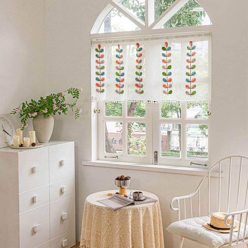 Kbndieu Vintage Floral Cafes Curtains Hand Crocheted Cottons Chiffon with for Farmhouses Kitchen Windows and Bathrooms