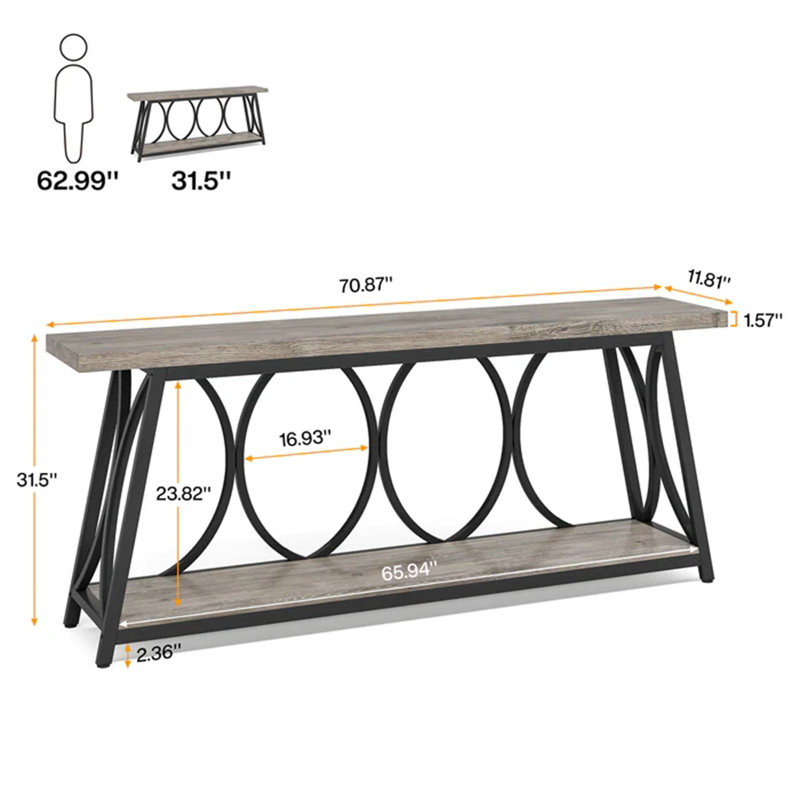 Table de couloir à 2 niveaux, console rétro, canapé robuste, table d'appoint