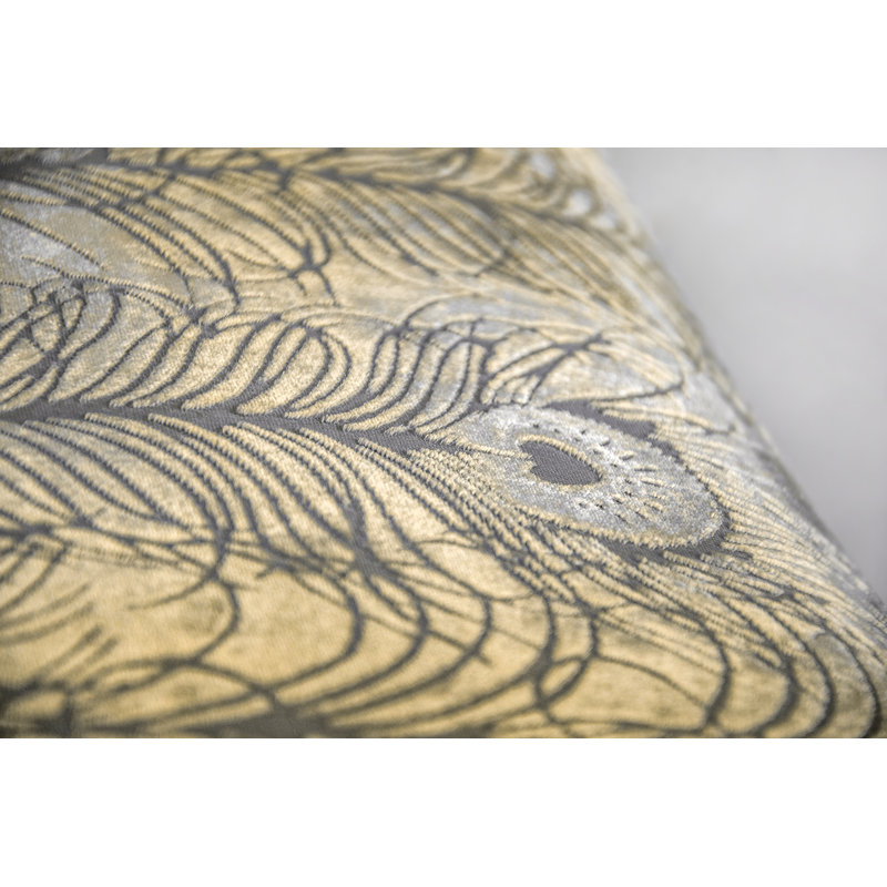 Peacock Feather Square Velvet Pillow Cover & Insert, Square 22", Nickel