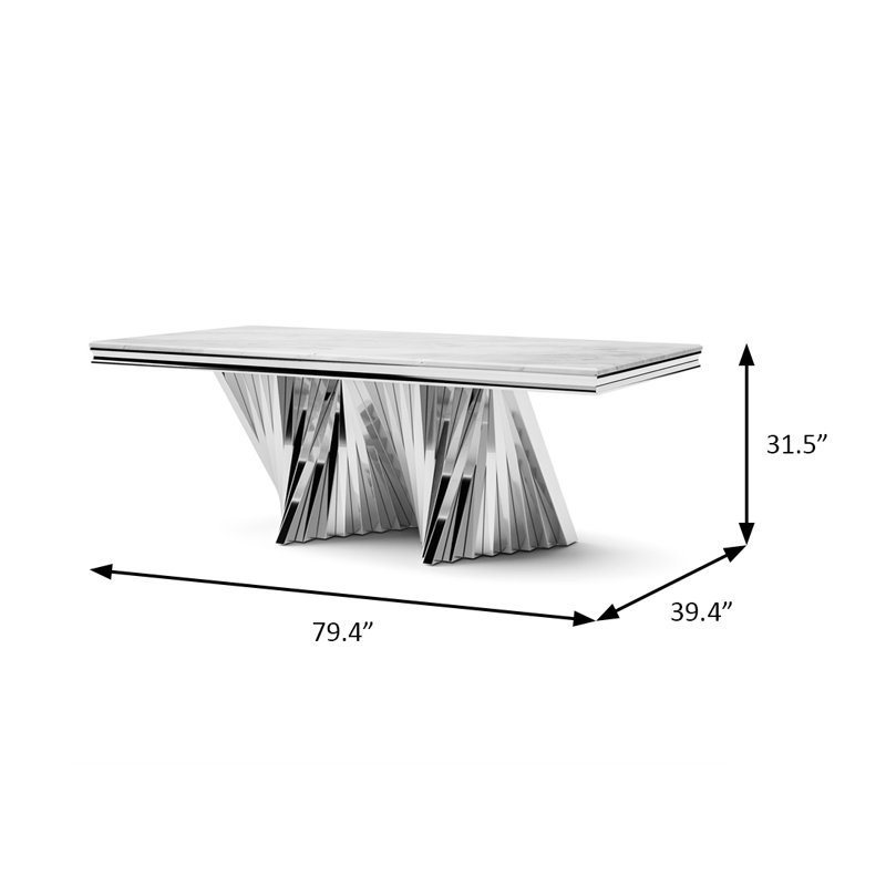 79.4" W Glam Dining Table, Chrome, Silver