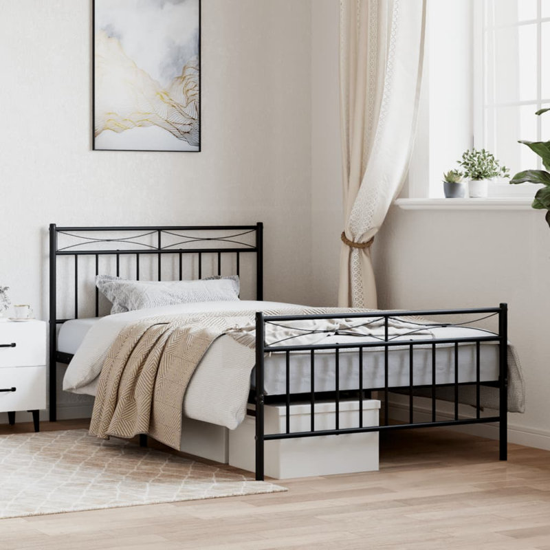 Structure de lit en métal Bryker, rangement sous le lit, silencieux, sans matelas, Simple TG, Noir