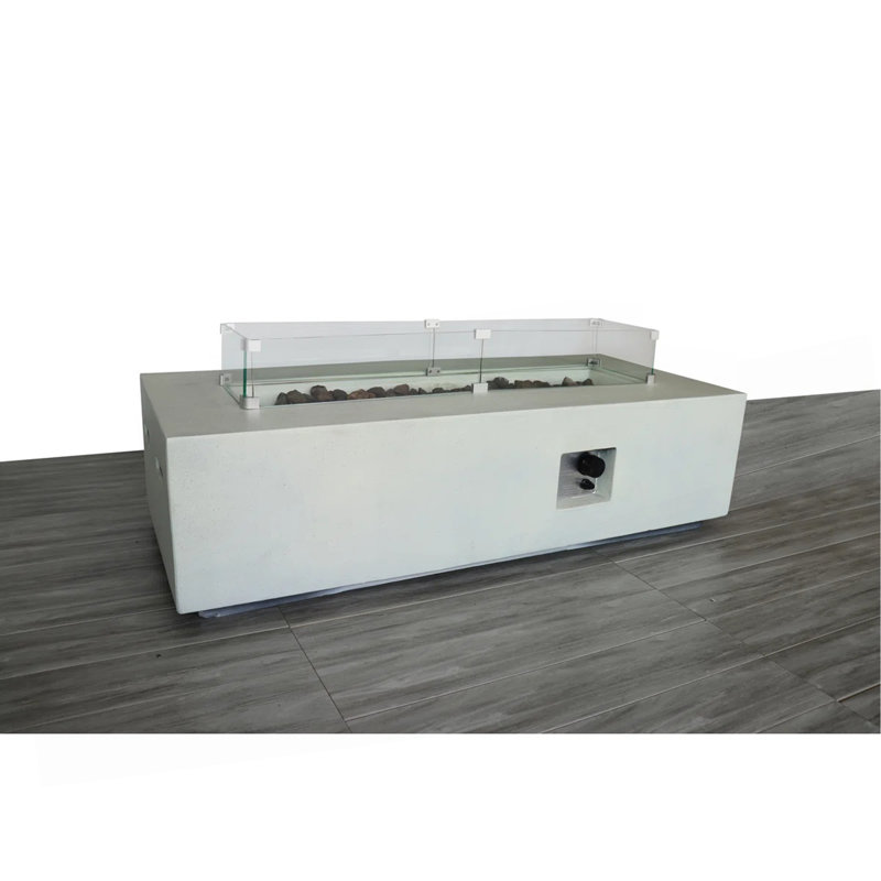 Rectangular Concrete Propane Fire Pit Table With Fiber Reinforcement