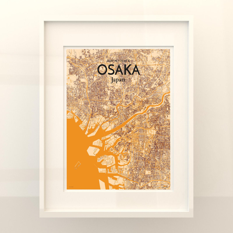 Osaka City Map In Vintage - No Frame Print, 20cm H x 16cm W x 0.05cm D