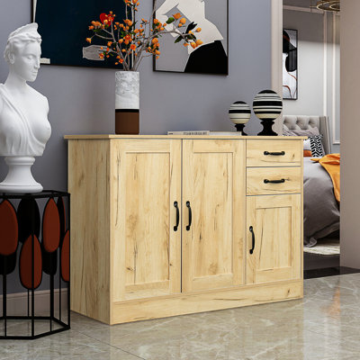43.3 Inch Entryway Dining Room Sideboard With 2 Doors, 1 Storage & Drawers - Modern Oak Buffet Cabinet For Home Use Storage,
