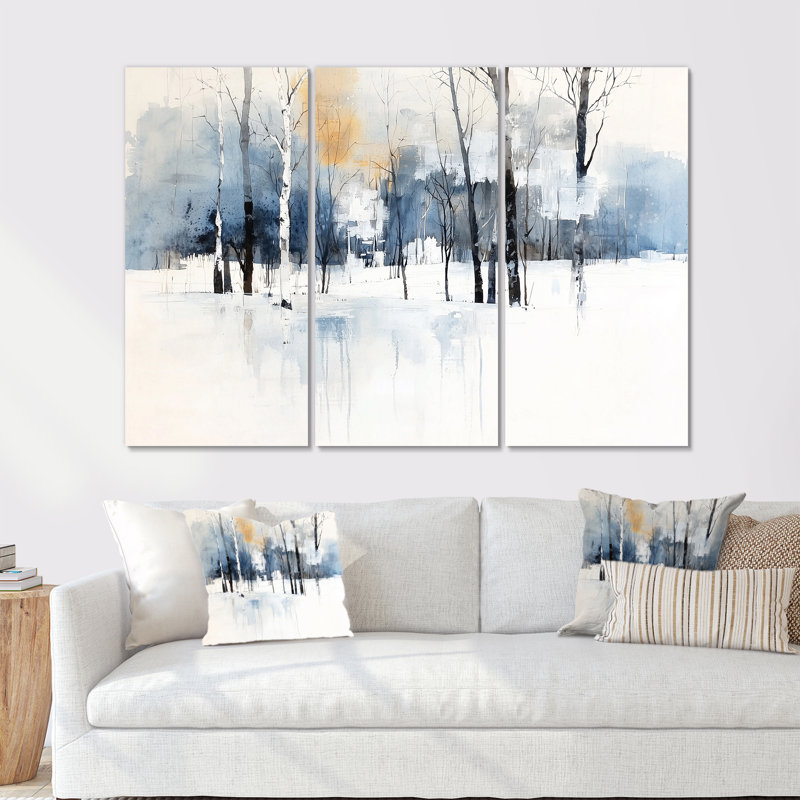 Addaleigh - Ensemble de salon d'art mural paysage d'hiver, H 40 po x l 60 po, Frameless Print Metal, Does Not Apply