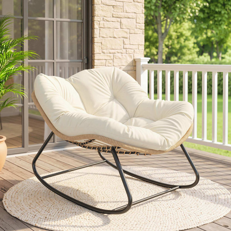Fauteuil Papasan surdimensionné, acier osier PE, chaises berçantes et fauteuils de patio modernes