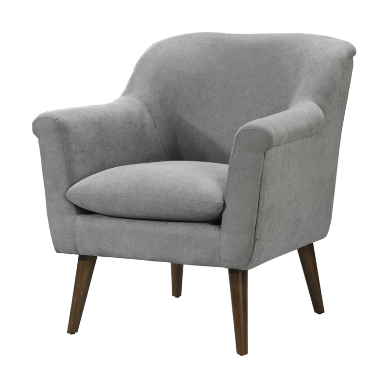 Mid-Century Modern Armchair, 31.5" Steel Gray Fabric, Curved Arms, 20.7" Seat Height, 21.7" Depth, 20" Width, 26.8" Arm 9.8" Wooden Leg In Walnut Color, 14.6" Back Foam Cushion Style Armchair , Woven