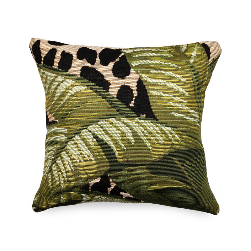 Green and Beige Tropical Leaf Print Indoor/Outdoor Pillow