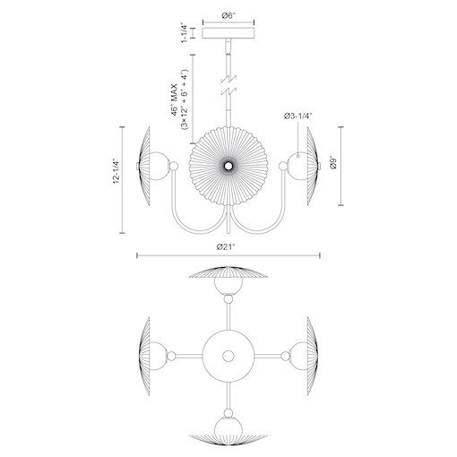 4 Light Steel Dimmable LED Geometric Chandelier