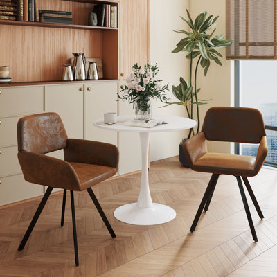 Ensemble de salle à manger à piédestal 3 pièces 31,5 po avec fauteuils pivotants rembourrés pour petits espaces