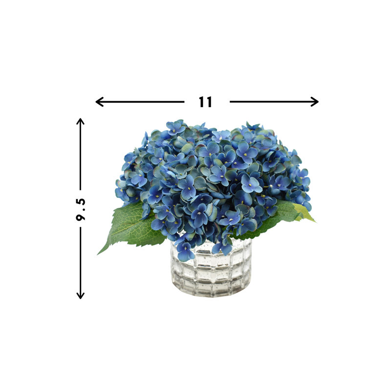 Hydrangea Floral Arrangement in Mercury Glass Vase, Blue