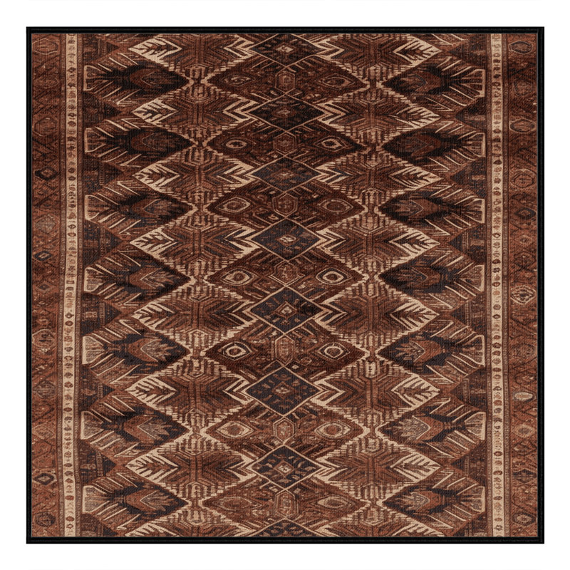 Machine Washable Persian Brown Area Rug, Square 4'