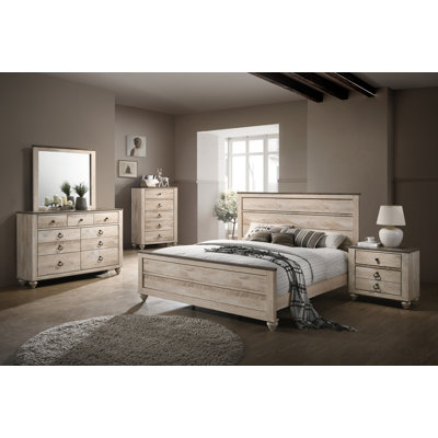 Ensemble de chambre à coucher contemporain Imerland, lit, commode, miroir, table de chevet, commode