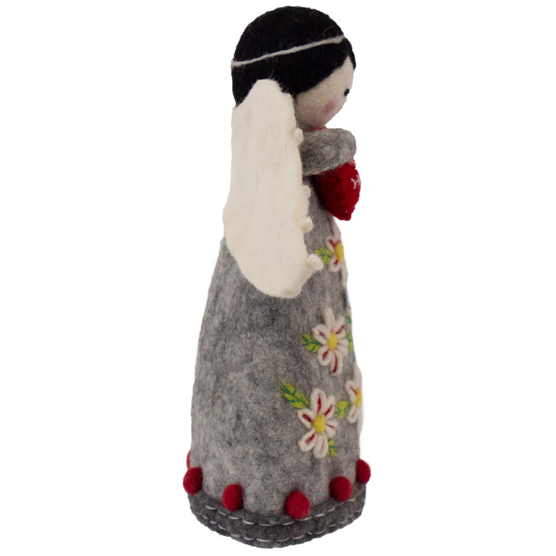 Handmade Grey Felt Angel Tree Topper with Floral Design