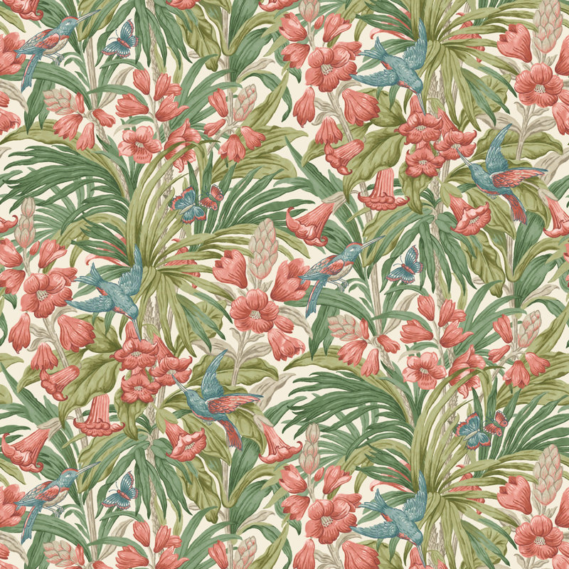 Floral 32.82' L x 27.58" W Wallpaper Roll, Red/Green