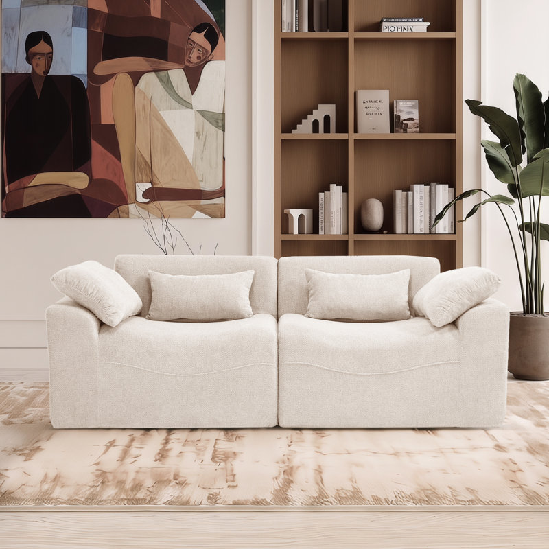 Canapé à compression 81 po 2 pièces 81,5 po en chenille douce avec coussins et repose-pieds, aucun assemblage requis