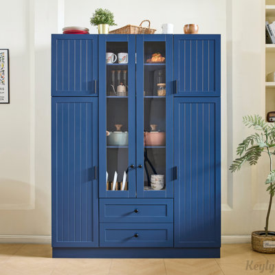Grand garde-manger moderne avec 6 portes, armoire de rangement l 53,2 po x l 17,7 po avec tiroirs, tablettes réglables, plateaux coulissants et support à vin pour la salle à manger
