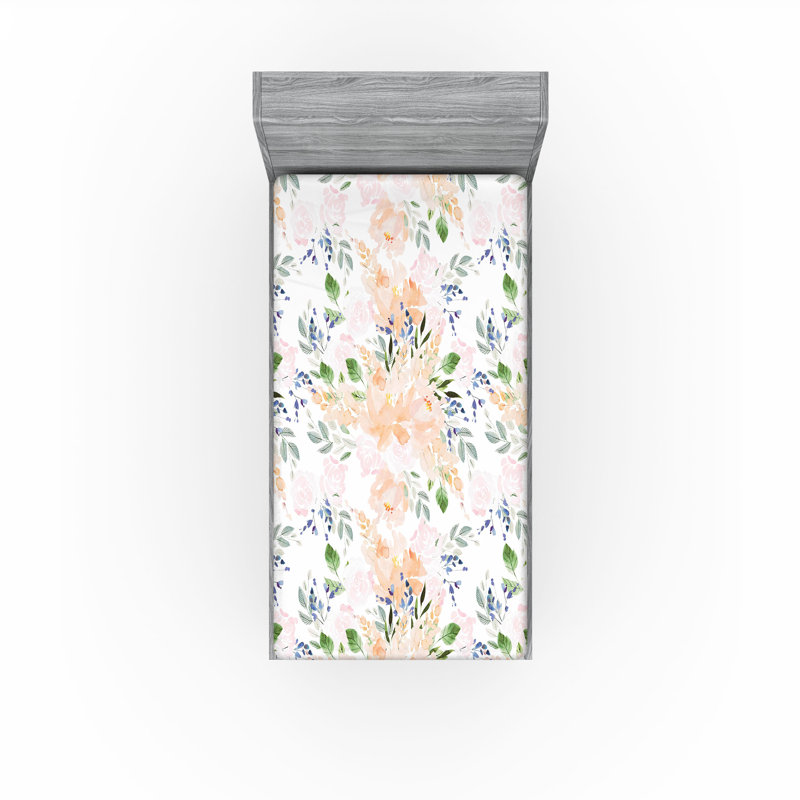 Drap-housse à motif floral Ambesonne, Drap-housse simple TG, Pêche, lavande, bleu, vert / floral