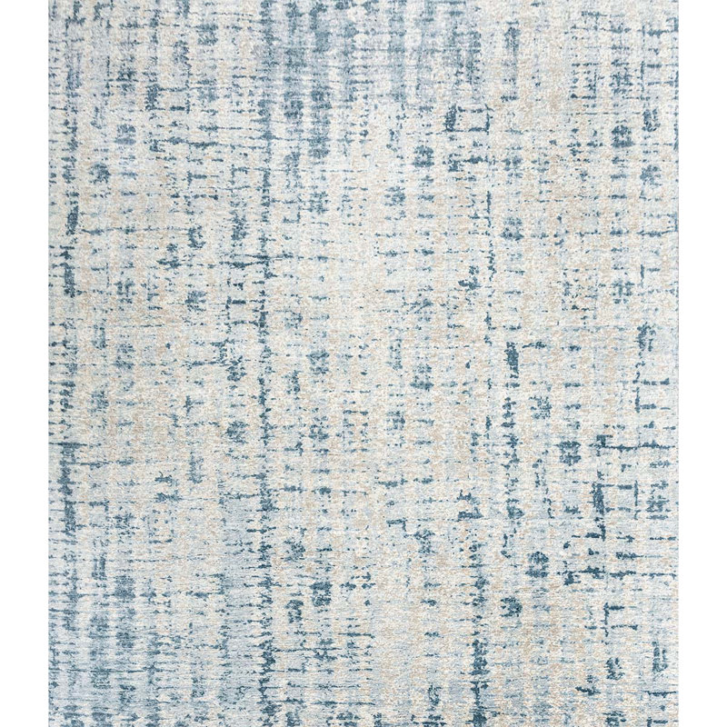 Tapis en laine tissé à la main en gris clair / bleu, Rectangle 8 pi x 10 pi