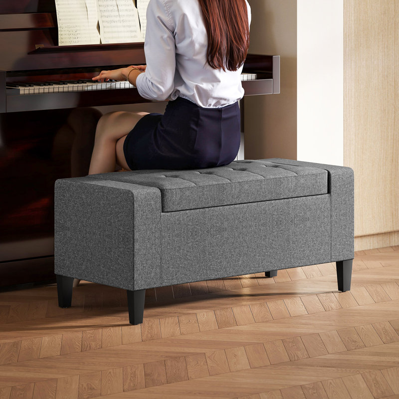 Atzel 36.25'' Tufted Rectangle Storage Ottoman,Storage Ottoman, Linen Upholstered Storage Bench with Lift Top and Button Tufted for Living Room,wood