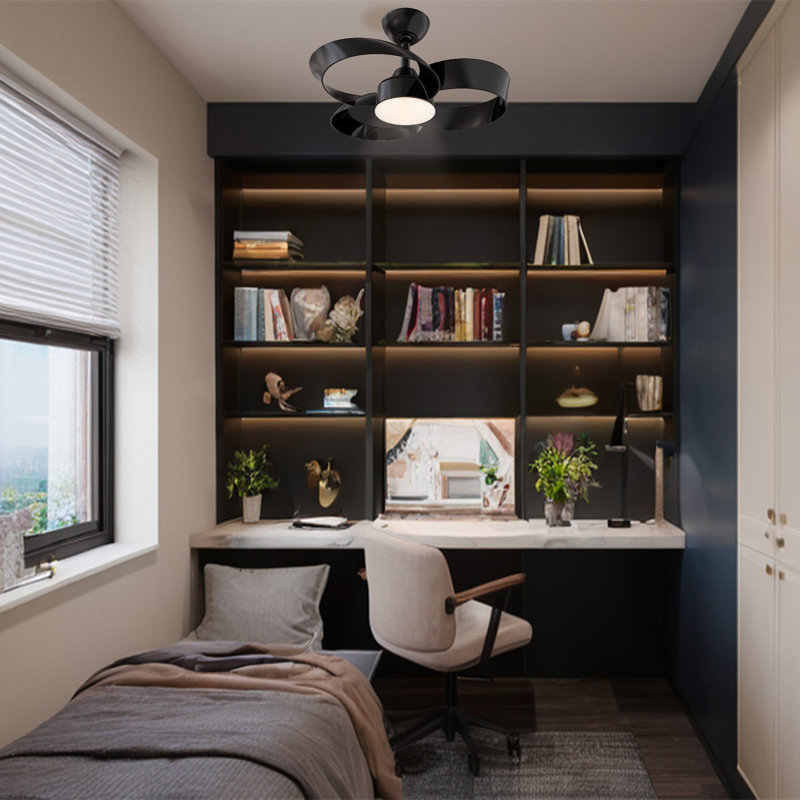Ventilateur de plafond intérieur 22 po avec télécommande DEL à intensité variable Soraya, Noir, Noir