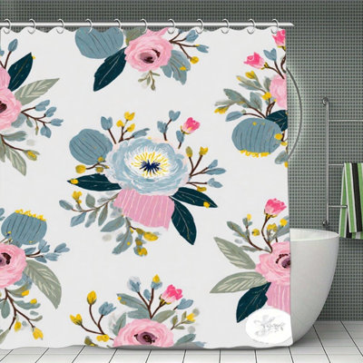 Rideaux de douche roses et bleus à motif floral pour salle de bain, l 71 po x L 71 po