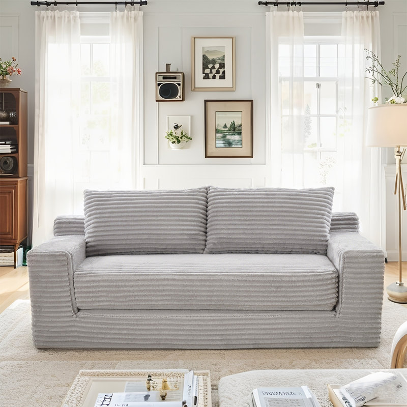Loveseat Compression Sofa Bed Boneless Couch, Convertible 2-in-1 Design, Corduroy Fabric - Compact Memory Foam Couch For Small Spaces, Apartments, Home Office & Bedroom (grey)