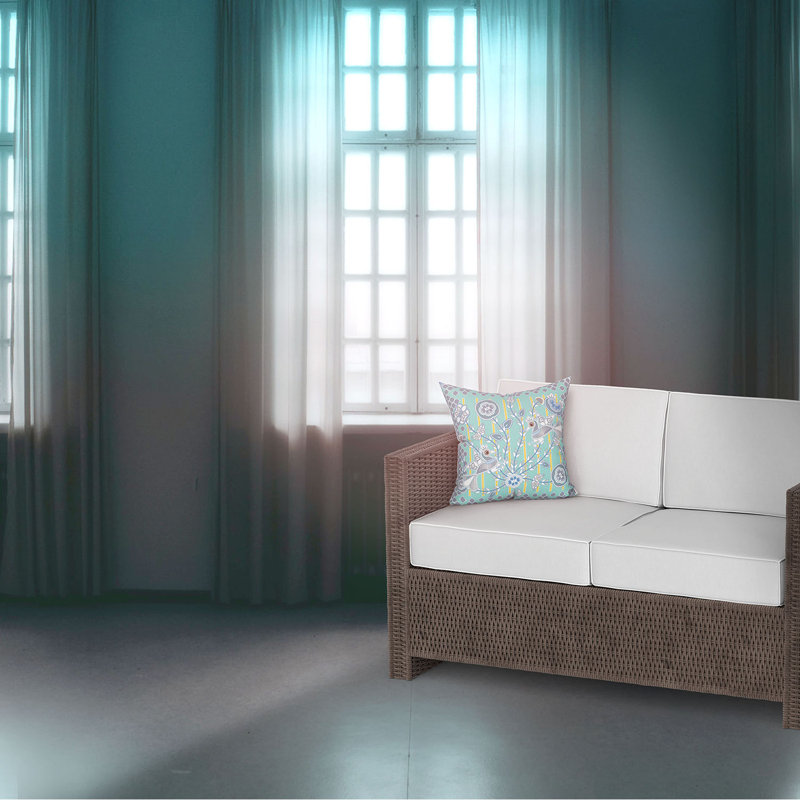  Housse et insert de coussin carré Pond Peacock, 20 po x 20 po, Turquoise pâle / blanc