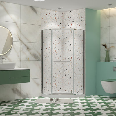 Frameless Corner Shower Door, 34.75 in. x 72 in Pivot Shower Enclosure with Adjustable Width, Neo-Angle Corner Shower Enclosure with 1/4" Clear Tempered Glass, Chrome, Base Not Included