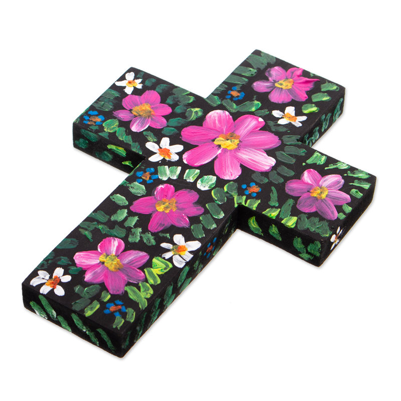 Winston Porter Handmade Prayers Wood Cross, Magenta