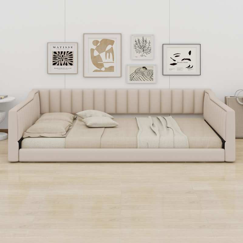 Upholstery Daybed And Side Storage Pocket, Full XL, Beige