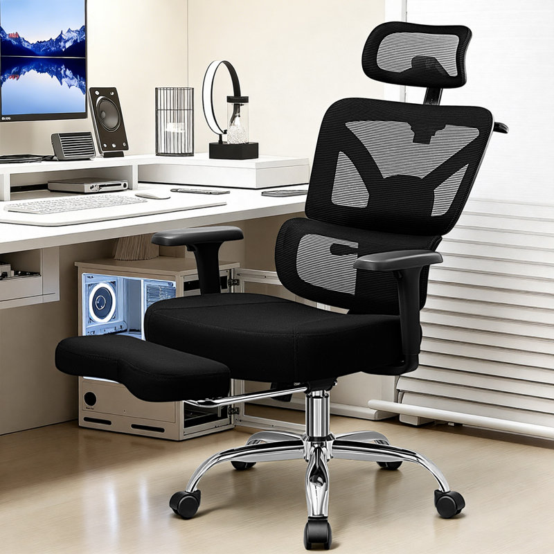 Chaise de travail ergonomique et confortable Comfy, Noir, Basic with Footrest