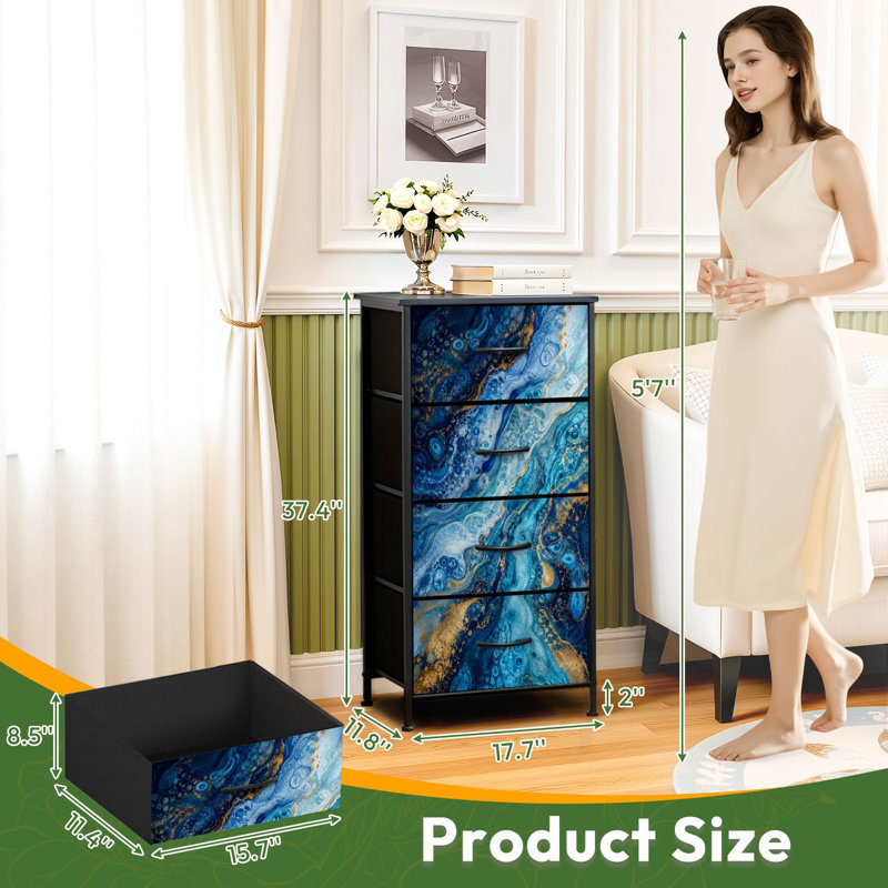 Commode 4 tiroirs pour la chambre à coucher Petite commode à vêtements abstraite en marbre or bleu turquoise pour commodes avec commode