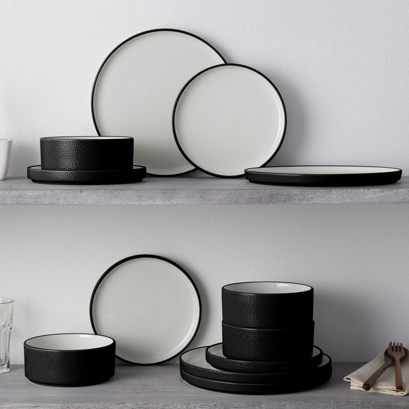 Noritake Colortex Stone 12-Piece Dinnerware Set, Service for 4, Black