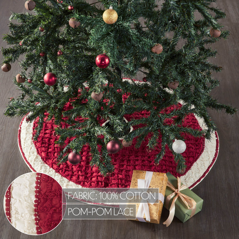 Kringle 36" Red and Creme Chenille Christmas Tree Skirt